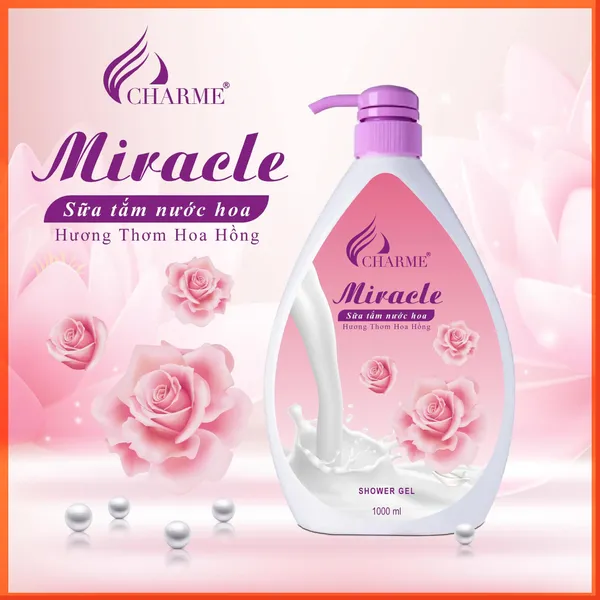 Sữa Tắm Nước Hoa Charme Miracle 1000ml Cho Nữ Hương Hoa Hồng