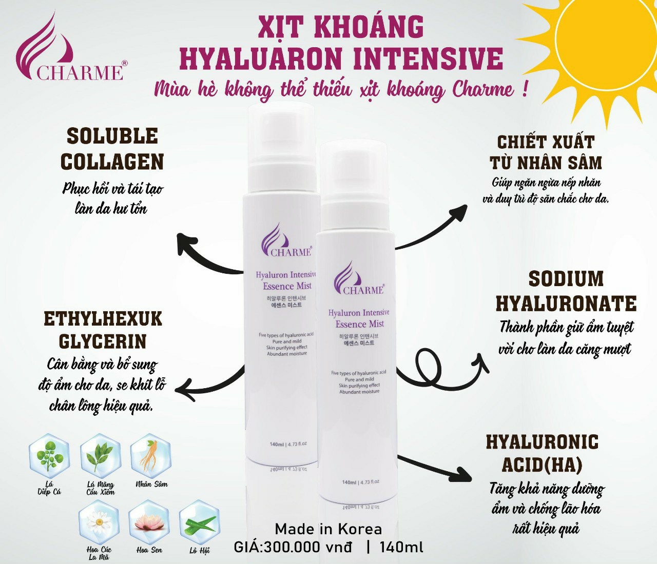 Xịt khoáng Charme Hyaluron Intensive Essence Mist