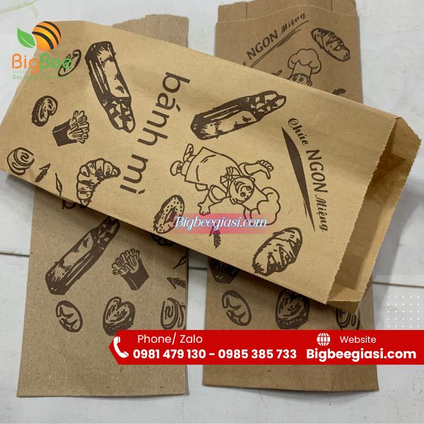 Túi giấy đựng bánh mì màu nâu kraft Túi giấy đựng bánh mì màu nâu kraft