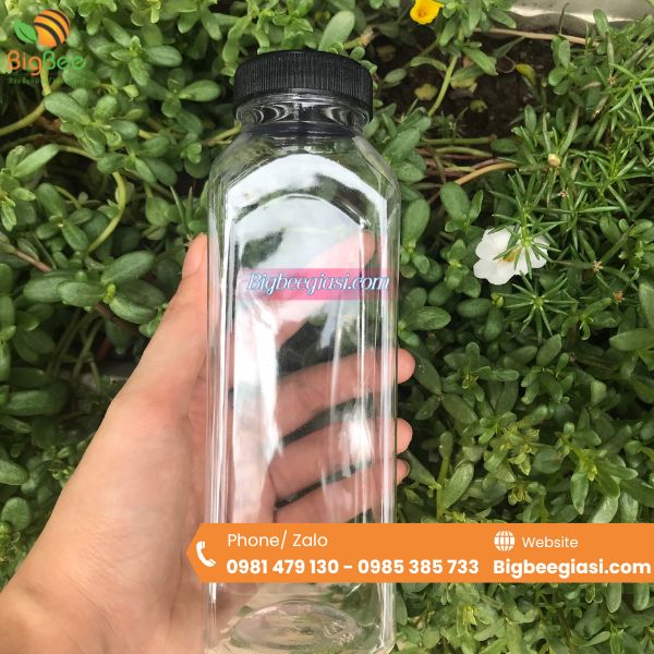 Chai nhựa pet vuông miệng rộng 350ml Chai nhựa pet vuông miệng rộng 350ml