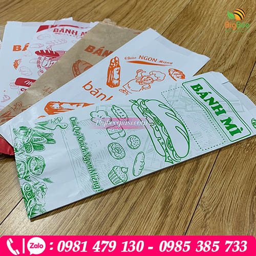 Túi giấy trắng đựng bánh mì in sẵn Túi giấy trắng đựng bánh mì in sẵn