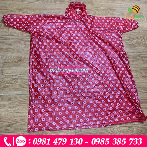 Áo mưa bít họa tiết bông màu đỏ Áo mưa bít họa tiết bông màu đỏ