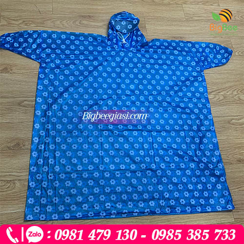 Áo mưa bít họa tiết bông màu xanh Áo mưa bít họa tiết bông màu xanh