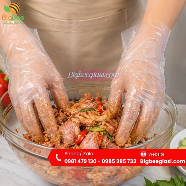 Găng tay nilon chế biến thực phẩm Găng tay nilon chế biến thực phẩm