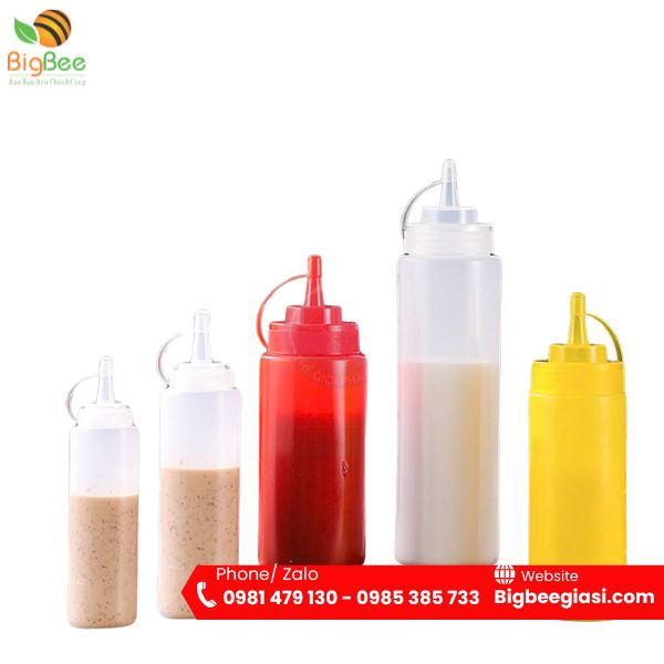 Bộ Bình nhựa đựng nước sốt 300ml–1000ml đủ size đủ màu Bộ Bình nhựa đựng nước sốt 300ml–1000ml đủ size đủ màu