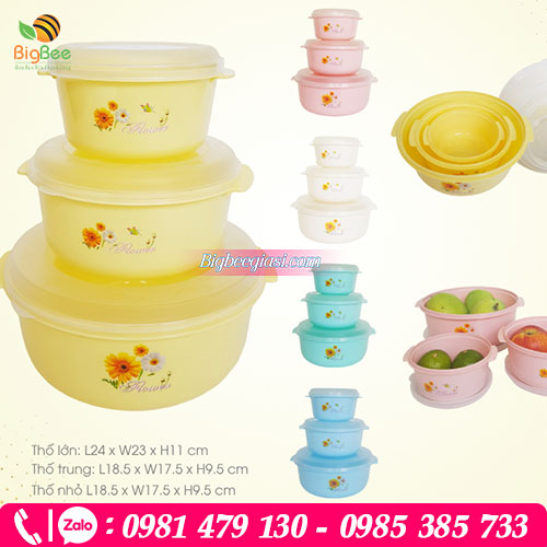 Bộ 3 thố nhựa tròn đựng thực phẩm. Bộ 3 thố nhựa tròn đựng thực phẩm.