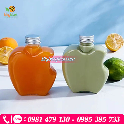 Chai pet hình trái táo 330ml đựng trà sữa, nước ép Chai pet hình trái táo 330ml đựng trà sữa, nước ép
