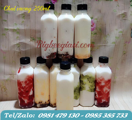 chai nhựa vuông nắp đen 250ml chai nhựa vuông nắp đen 250ml