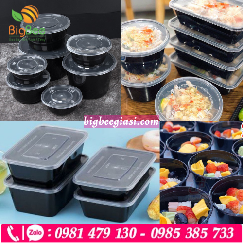 Hộp nhựa tròn, hộp chữ nhật đen có nắp trong suốt