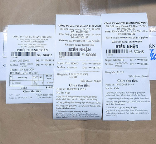 Biên nhận đã nhận đủ hàng của chành xe Khang Phú Vinh Biên nhận đã nhận đủ hàng của chành xe Khang Phú Vinh