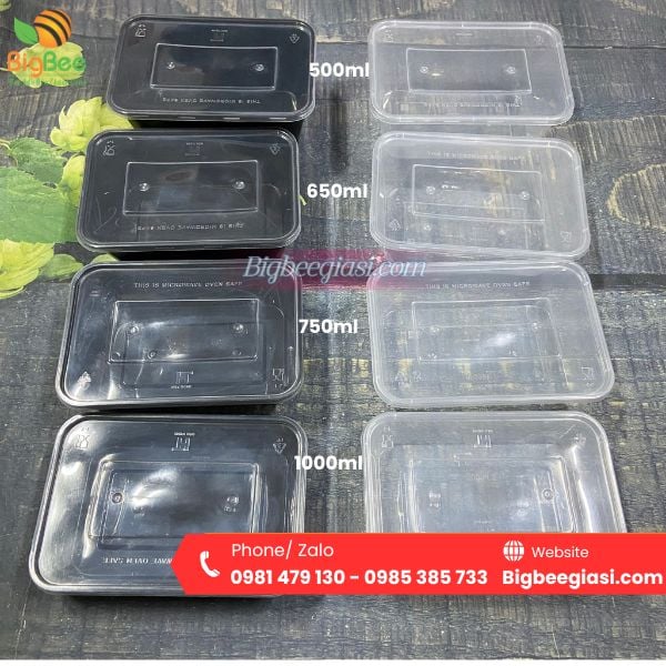 Hộp chữ nhật 500ml - 650ml - 750ml - 1000ml kèm nắp Hộp chữ nhật 500ml - 650ml - 750ml - 1000ml kèm nắp