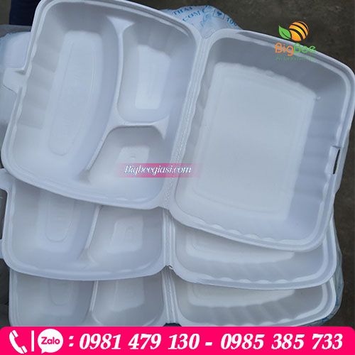 Hộp xốp 3 ngăn chuyên dùng đựng cơm tấm, bún đậu giá rẻ Hộp xốp 3 ngăn chuyên dùng đựng cơm tấm, bún đậu giá rẻ