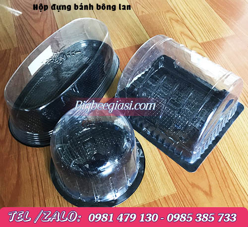 hộp nhựa đế đen đựng bánh bông lan