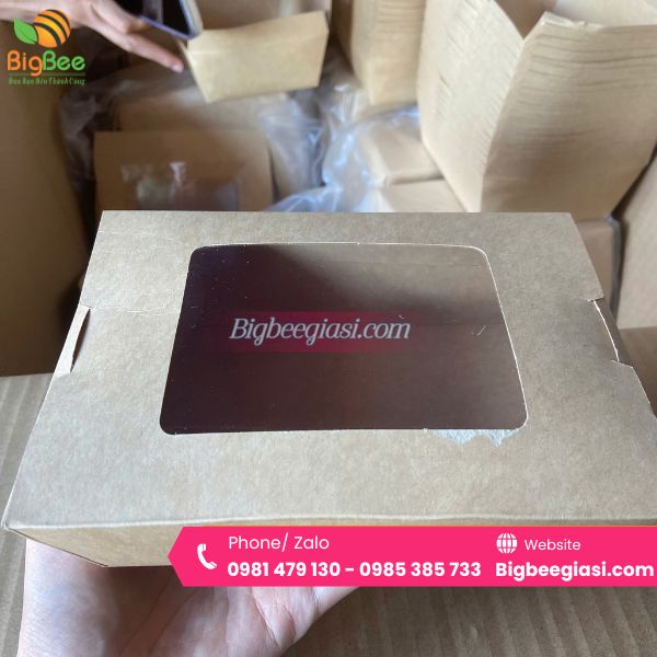Hộp giấy kraft đựng thức ăn mang đi nắp cửa sổ Hộp giấy kraft đựng thức ăn mang đi nắp cửa sổ