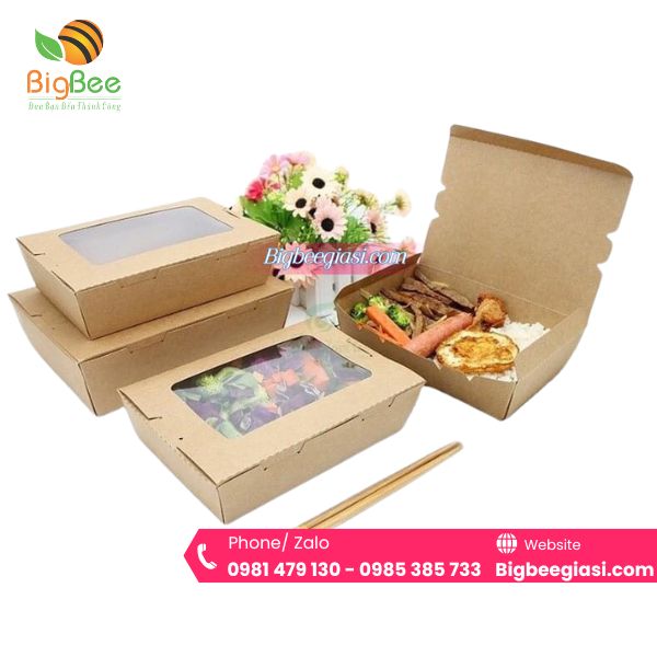 Hộp giấy kraft đựng thức ăn mang đi nắp cửa sổ Hộp giấy kraft đựng thức ăn mang đi nắp cửa sổ