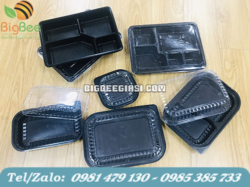 Các loại hộp nhựa đen nắp trong đựng thức ăn