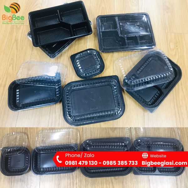 Hộp nhựa đế đen nhiều ngăn dùng 1 lần  Hộp nhựa đế đen nhiều ngăn dùng 1 lần
