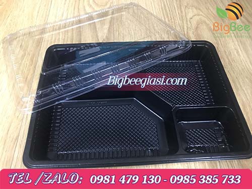 Hộp nhựa đen nắp trong 4 ngăn