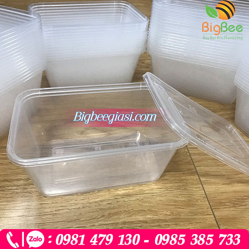Hộp nhựa chữ nhật 650ml trong suốt có nắp đậy kín