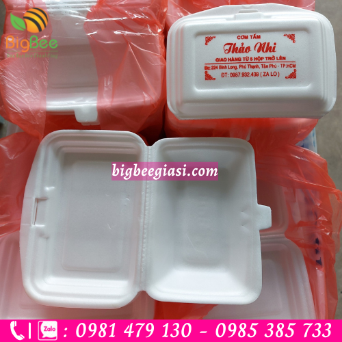 Hộp xốp cơm in logo màu đỏ