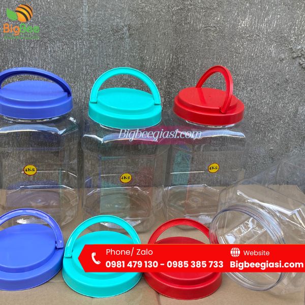 Hũ nhựa PET vuông có quai xách Hũ nhựa PET vuông có quai xách