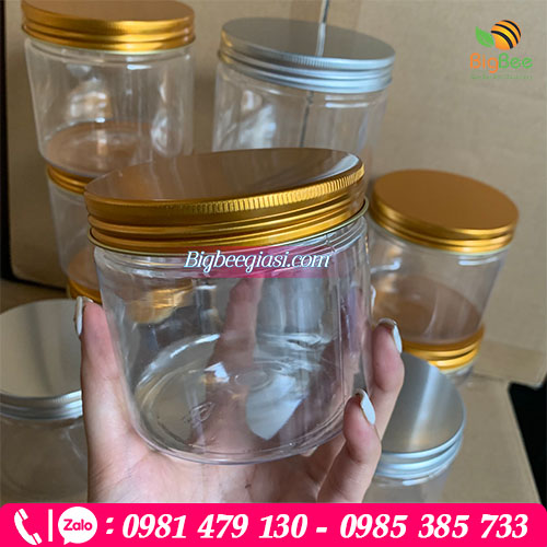 Hũ nhựa pet nắp nhôm vàng 500ml Hũ nhựa pet nắp nhôm vàng 500ml
