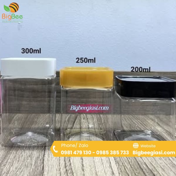 Hũ vuông mini 200ml - 250ml - 300ml Hũ vuông mini 200ml - 250ml - 300ml