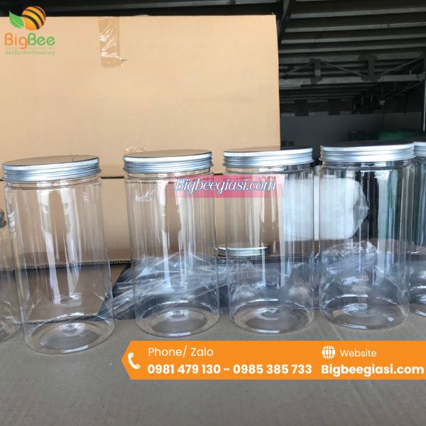 Hũ nhựa pet nắp nhôm bạc 1000ml Hũ nhựa pet nắp nhôm bạc 1000ml