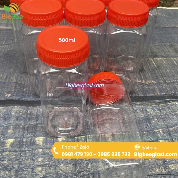Hũ nhựa nắp đỏ đựng muối 500ml Hũ nhựa nắp đỏ đựng muối 500ml