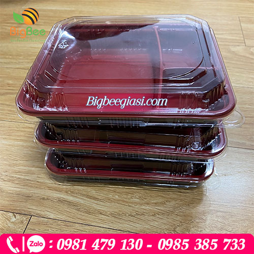 Khay nhựa 3 ngăn đỏ đen phù hợp để đựng rất nhiều món ăn khác nhau Khay nhựa 3 ngăn đỏ đen phù hợp để đựng rất nhiều món ăn khác nhau