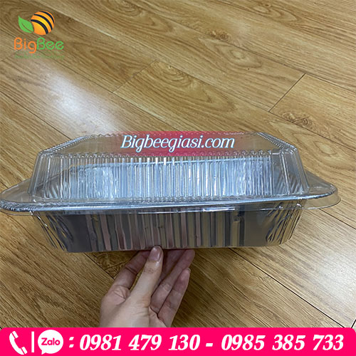 Khay giấy bạc nướng chữ nhật nắp đậy nhựa pet trong Khay giấy bạc nướng chữ nhật nắp đậy nhựa pet trong