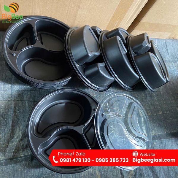 Hộp nhựa tròn đen 3 ngăn nắp trong Hộp nhựa tròn đen 3 ngăn nắp trong
