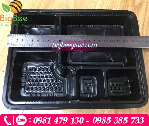 Khay nhựa đen nắp nhựa pet 5 ngăn.