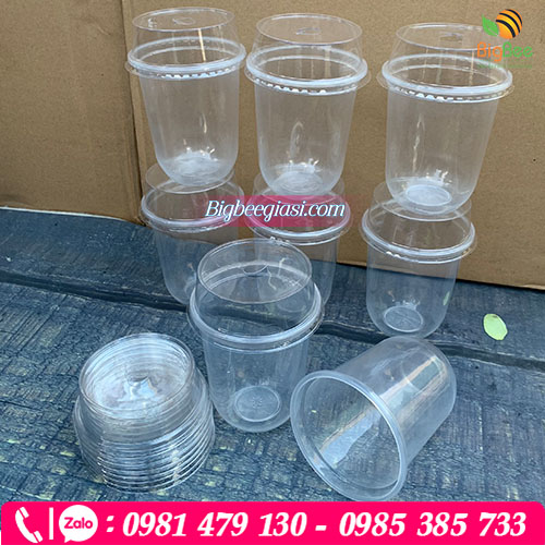 Ly nhựa PP đáy bầu 500ml nắp vuông phi 95 Ly nhựa PP đáy bầu 500ml nắp vuông phi 95