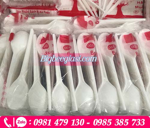 Muỗng nhựa trắng cán dài