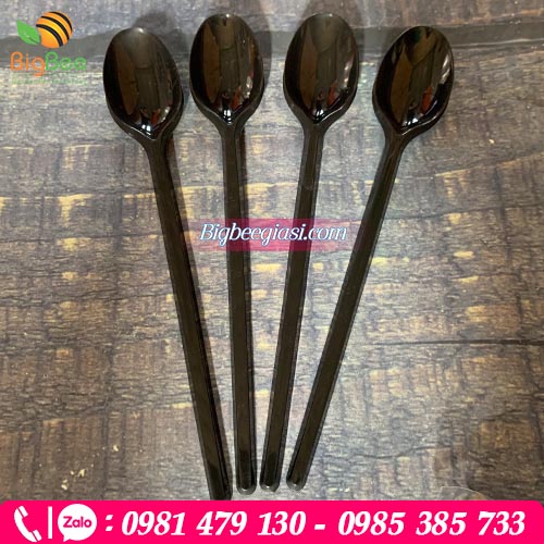 Muỗng nhựa trà sữa cán dài màu đen Muỗng nhựa trà sữa cán dài màu đen