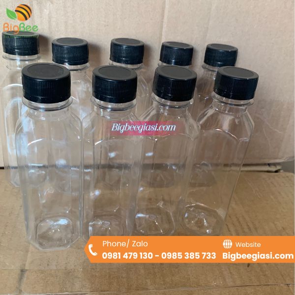 Chai nhựa pet vuông 250ml trong suốt, dày  Chai nhựa pet vuông 250ml trong suốt, dày
