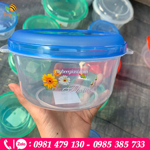 Thố nhựa tròn có nắp xanh đựng thực phẩm