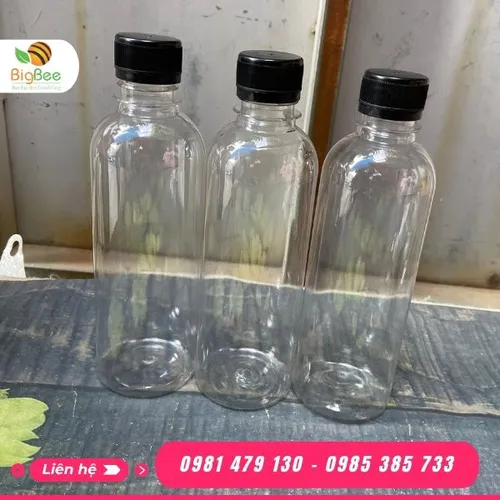 CHAI NHỰA TRÒN 330ML NẮP ĐEN MIỆNG NHỎ 30MM, DÁNG CHAI ĐẸP CHUẨN ĐỰNG TRÀ SỮA