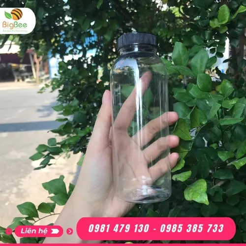 CHAI NHỰA TRÒN 330ML MIỆNG RỘNG NẮP ĐEN