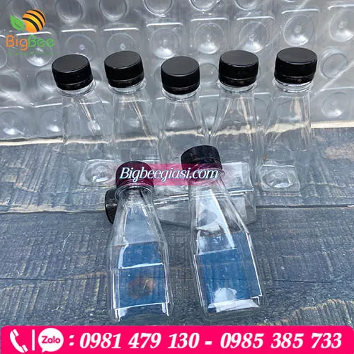 Chai nhựa pet vuông vát 150ml cổ rộng 2,8cm đựng nước chấm, nước sốt