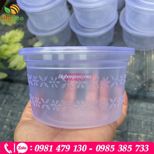 Hộp nhựa tròn 500ml vân cánh hoa