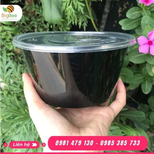HỘP NHỰA TRÒN PP 750ML CÓ NẮP MÀU ĐEN
