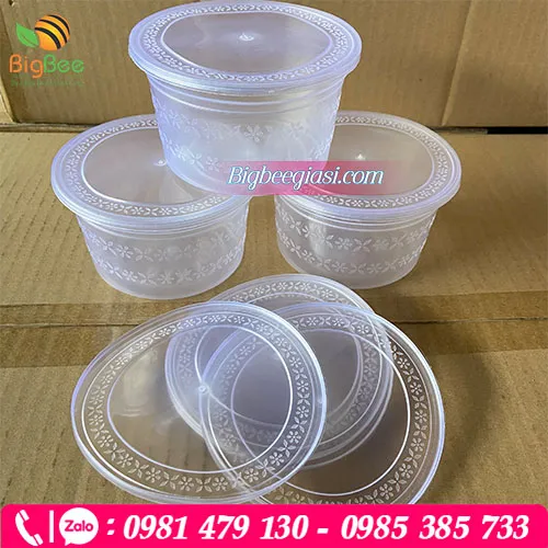 Hộp nhựa tròn 500ml vân cánh hoa