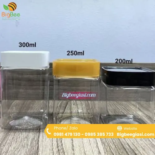 Hũ Nhựa Vuông Nắp Nhựa – Hũ pet vuông trong đủ kích thước