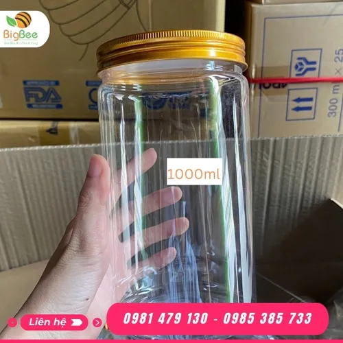 HŨ NHỰA PET NẮP NHÔM 1000ML