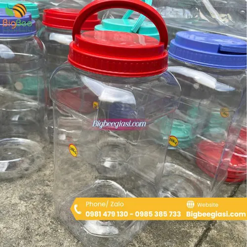 Hũ nhựa PET vuông có quai xách – Đựng 1, 2, 4, 5, 7, 10kg – Giá rẻ tại HCM