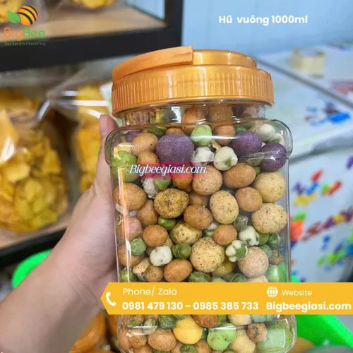 Hũ nhựa PET vuông có quai xách – Đựng 1, 2, 4, 5, 7, 10kg – Giá rẻ tại HCM