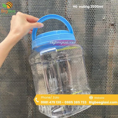 Hũ nhựa PET vuông có quai xách – Đựng 1, 2, 4, 5, 7, 10kg – Giá rẻ tại HCM