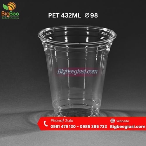 Ly nhựa PET 432ml (14oz) phi 98 trong suốt